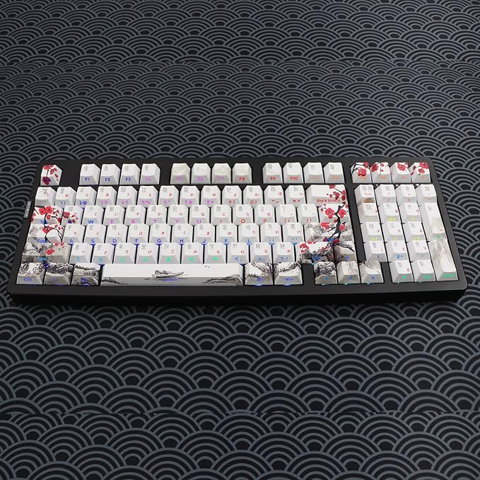 JSJT Japanese Keycaps Side-Printed Keycap Set PBT Doubleshot Shine Through Custom Keycap Cherry Profile Plum Blossom Key Caps 135 Keys for Cherry MX Switch Mechanical Keycboard