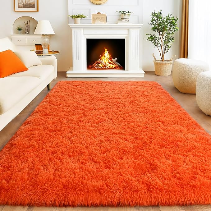 Area Rugs for Living Room 6x9, Ultra Fluffy Rug Fuzzy Shag Shaggy Carpets for Bedroom, Modern Non-Slip Indoor Soft Plush Furry Rug for Boy Girls Room Dorm Home Decor, Orange