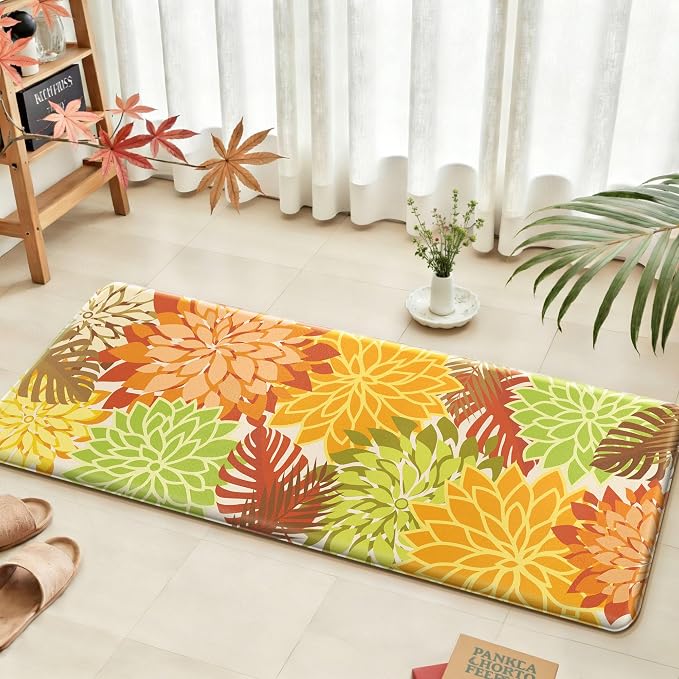 Arenarug Kitchen Mats for Floor 2PCS Cushioned Anti Fatigue Kitchen Mats Waterproof Non Slip Kitchen Rug Set Foam Standing Mat for Sink, Laundry, Office, 24"x39"+24"x59", Maple Orange
