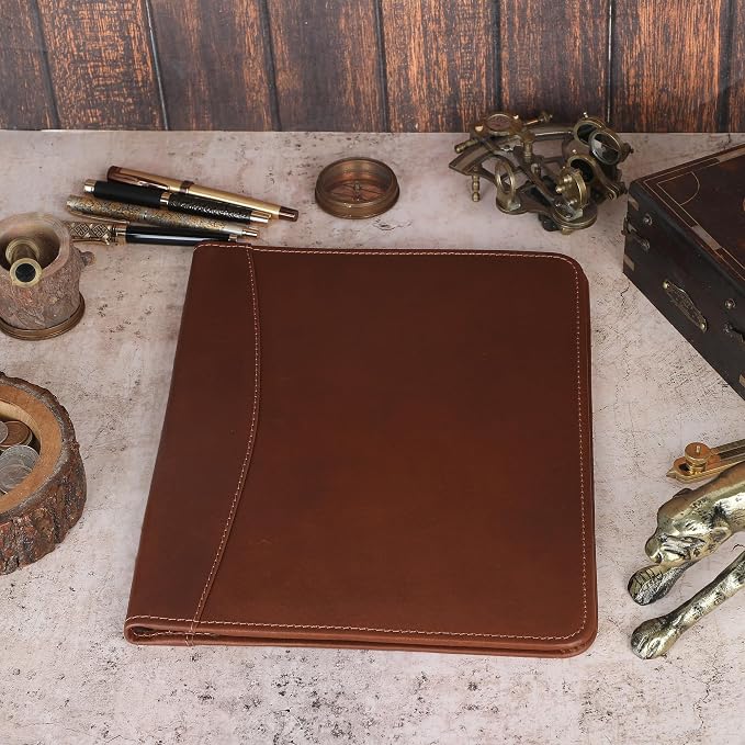 Heavy Duty Buffalo Leather Legal Pad Portfolio Handmade Executive Notebook Binder, Professional Padfolio Organizer Gift for Men and Women Genuine Leather Resume Document Holder (Tan)
