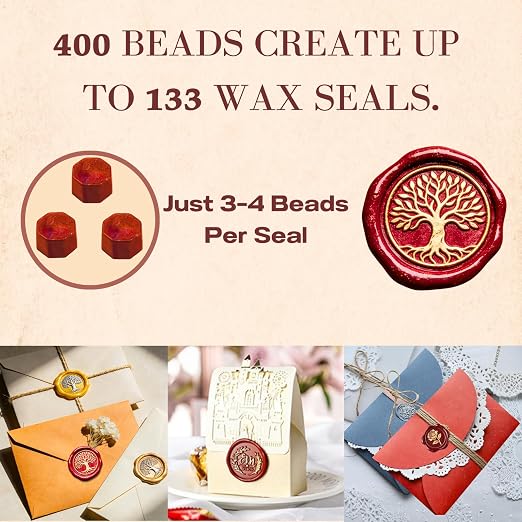 xxxHOLIC 400 Sealing Beads with Spoon & Tea Lights, Flexible Crack-Resistant Formula for Stamp Crafts, Smokeless Melting Set for Invitations, Envelopes, Cards & Gift Wrapping