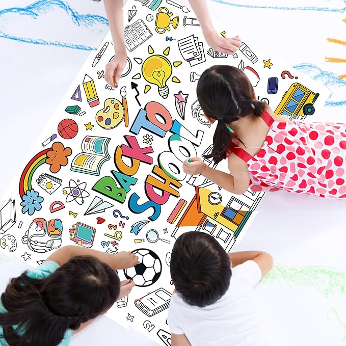 Back to School Coloring Posters for Kids, Large Coloring Poster Kids Coloring Tablecloth, Welcome Back Coloring Sheets Coloring Table Cloth for Classroom Activity Craft, Back to School Supplies