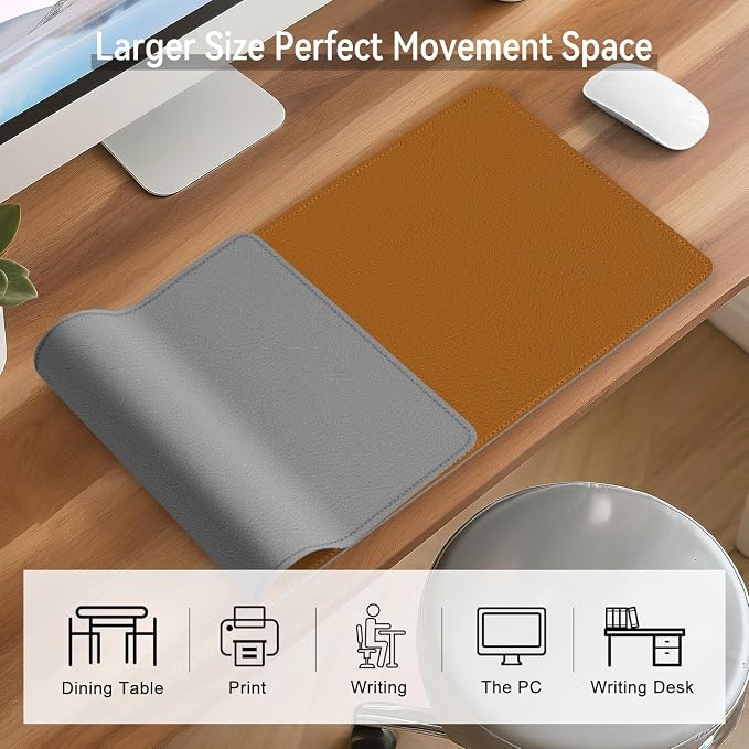 Dual Sided Leather Desk Mat - Waterproof Desk Pad - Ideal for Large Mouse Pad and Desk Mats on Top of Desks (Brown, 25"*13")