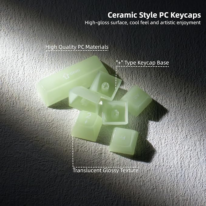 Womier Keyboard Keycaps Jelly - Ceramic Keycaps Style, Clear Creamy Matcha Green Key Cap Shine Through Custom 60 65 75 100 Percent for Cherry MX, Outemu, Gateron Mechanical Keyboards (MDA Profile)