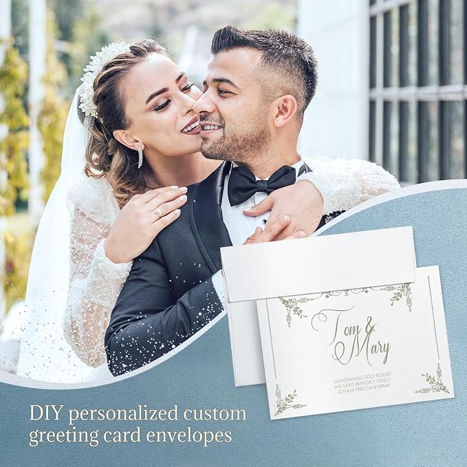 White Shimmer Blank Note Cards and Envelopes (Not Folded), Goefun Pearl 5x7 Flat Cardstock and A7 Envelopes Self Seal 100 Pack for Wedding, Invitations, DIY Postcards, Thank You Cards & All Occasion
