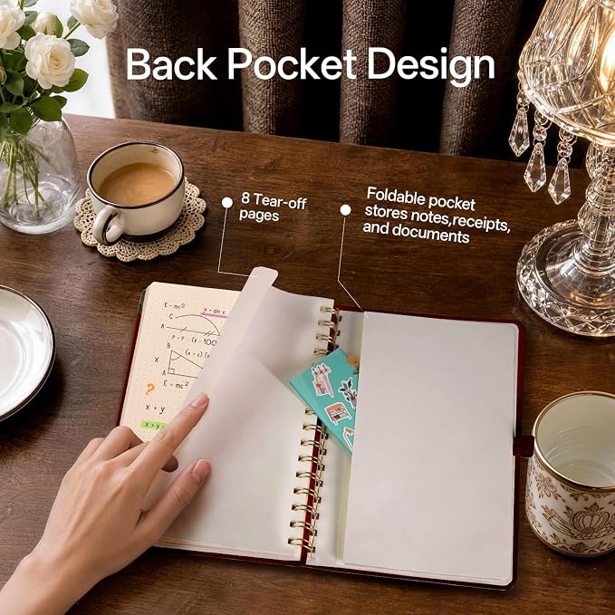 POPRUN Dotted Journal Spiral Notebook, A5 Bullet Dot Grid Journals for Women Men, 120 GSM Thick Paper, 141 Pages Hardcover Notebooks for Journaling, Drawing, Writing, 5.75'' x 8.25'', Burgundy