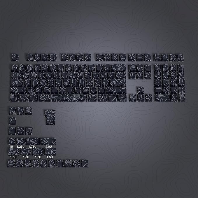 dagaladoo Double Shot PBT Keyboard keycaps Set,Black Topographic,Shine Through Custom keycap,Side Printed keycaps dye sub,Cherry Profile keycap for TKL US Layout Mechanical Keyboard(134keys)