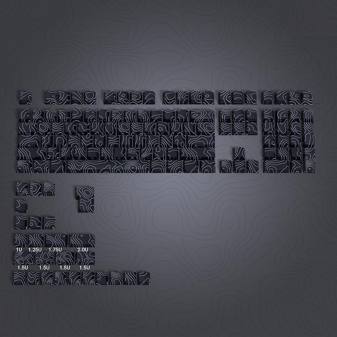 dagaladoo Black Topographic keycaps,Line Backlit Keyboard caps,Shine Through Keycap Side Printed,Cherry Profile keycap Set for 61/64/66/68/71/75/84/87/100 Mechanical Keyboards(134-key)