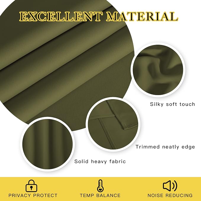 NICETOWN Blackout Curtain for Girls Room - Thermal Insulated Solid Grommet Room Darkening Panel/Drape for Girls' Bedroom (Olive Green, Single Panel, 52 by 54-inch)
