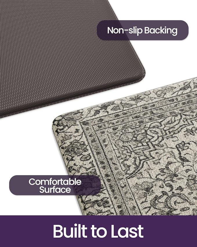 DEXI Kitchen Mats for Floor Cushioned, 23x59 Wide Runner Rug Non Slip, Waterproof Soft Comfort Standing Padded Anti Fatigue Decorative, Brown Grey