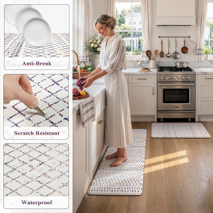 KIMODE Kitchen Mats 2PC Cushioned Anti Fatigue Boho Kitchen Rugs and Mats Non Slip Waterproof Kitchen Mats for Floor Comfort Foam Standing Desk Mat Colorful Laundry Room Rug for Home Decor Office Sink