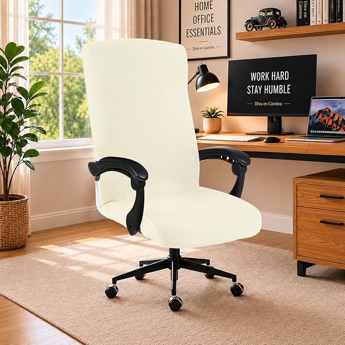DIVA EN CAMINO DEC Universal Office Chair Cover with Zipper, Stretch Slipcover for Home Office Desk or Boss Chair, Cream