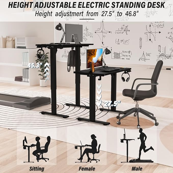 Kingant Standing Desk Height Adjustable Small Electric Stand Up Desks [32 x 24 Inch] - Ergonomic Sit Stand Desk Rising Desks for Home Office Computer Desk Stand Desk Workstation with Cable Management