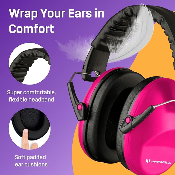 Vanderfields - Hearing Protection Ear Muffs - Over 33 dB (2K Hz) Broad Noise Cancelling Sound Reduction - Adults & Teens