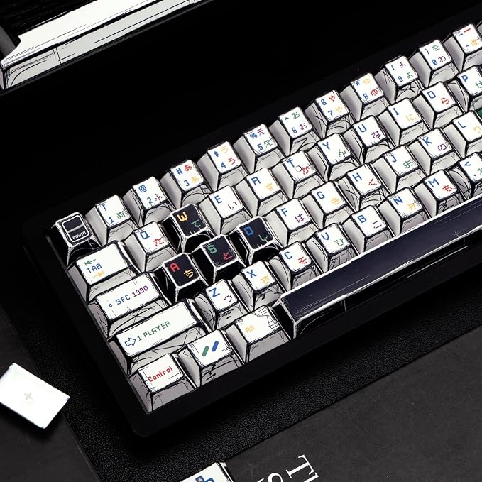Manga Style PBT Keycaps Set, Cherry Profile Pixel Game Theme Key Cap, Dye Sub Keyboard caps 135 Keys Custom Keycaps for Cherry Gateron MX Switches Mechanical Keyboards