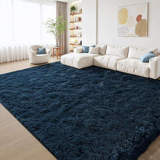 Zentavio Navy Blue Area Rugs for Living Room Boys Rugs for Bedroom 8x10 Large Shag Washable Carpet Soft Furry Fluffy Aesthetic Kids Playroom Rugs for Teen Home Decor