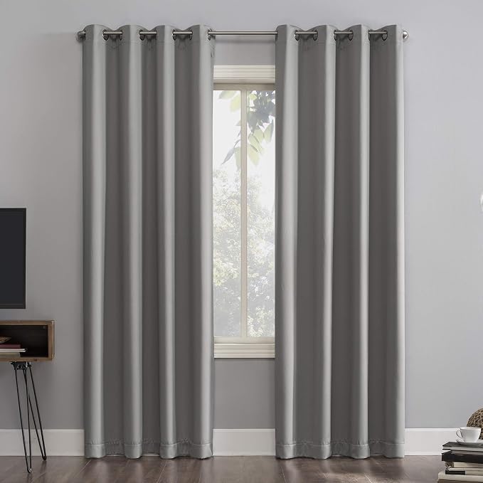 Sun Zero Nordic Theater Grade Extreme 100% Blackout Grommet Curtain Single Panel, 52" x 84", Silver Gray