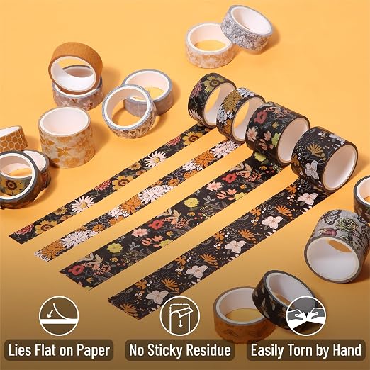Mr. Pen- Washi Tape Set, 20 Rolls, Assorted Sizes, 4.37 Yards/Roll | Washi Tape for Scrapbook, Arts, Crafts, Journals and Planners, Golden Hives Theme