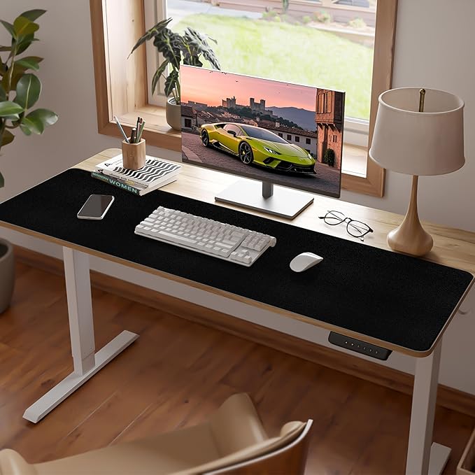 Leather Desk Pad Mat, Long Mouse Pads for Desks Non-Slip, Black Desk Matt for Desktop, Waterproof Computer Mat Desktop Protector for Office/Study/Home/Decor (47.2" x 16.9")