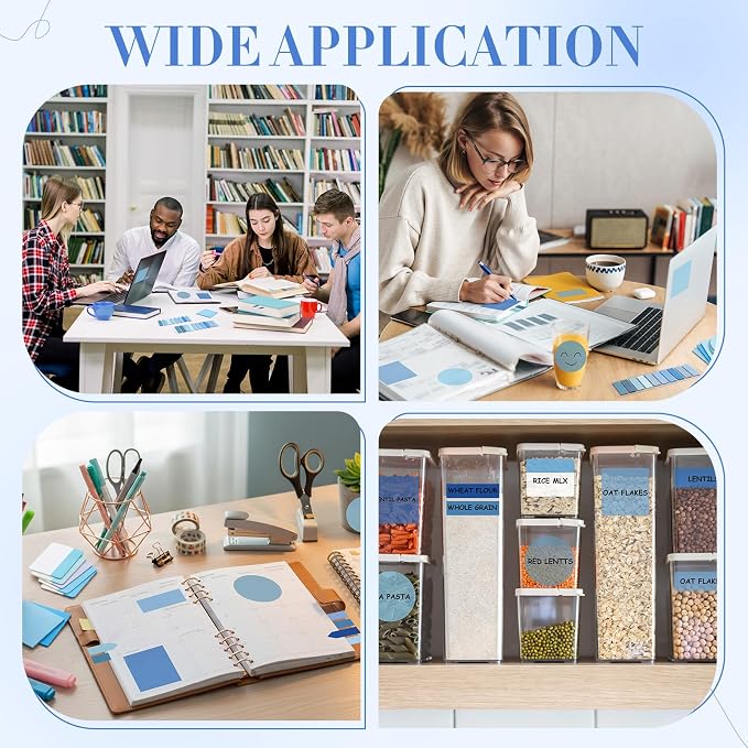 Glenmal Transparent Sticky Note Set 910 Sheets Translucent Clear Self-Adhesive Sticky Notes Bulk Gradient Color Waterproof for Bible Tabs Book Tabs Office Study Supplies Book Annotation (Blue)