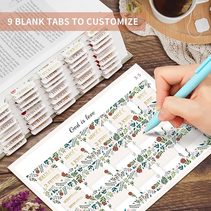 Bible Tabs for Women & Men, Bible Tabs for Study Bible, Large Print Bible Tabs for Easy Navigation, Bible Index Tabs, 66 Tabs Old & New Testament, Extra 9 Blank Tabs - Vintage Floral