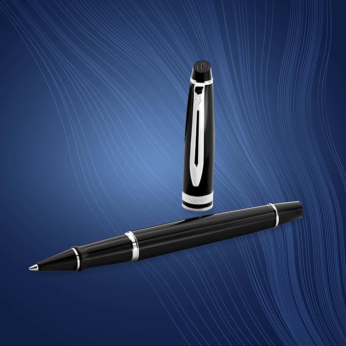 Waterman Expert RollerBall Pen Gloss Black with Chrome Trim Fine Point Black Ink Gift Box