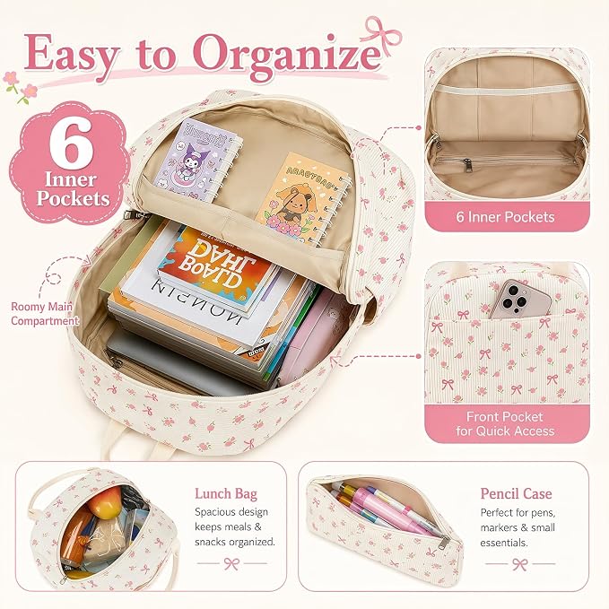 Bluboon School Backpack Set Girls Womens Laptop Bookbag Casual Daypack Fits 15 inch Laptop with Lunch Tote Bag and Pencil Bag