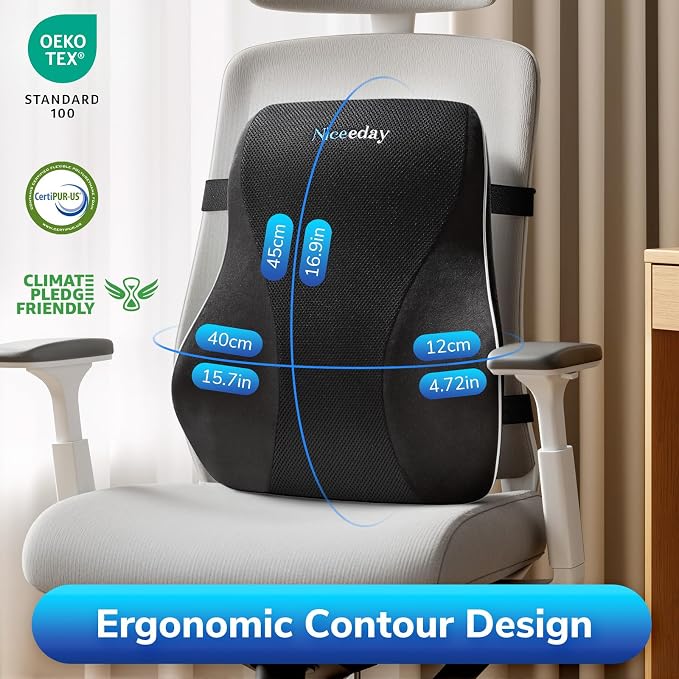 Niceeday Lumbar Support Pillow for Office Chair Car Back Support Pillow, Memory Foam Gaming Chair Desk Chair Back Cushion for Lower Back Pain Relief, Ergonomic Back Rest,Office Home Essentials