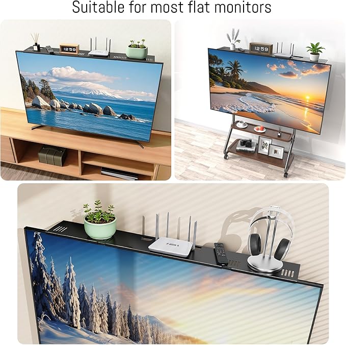 Adjustable Steel TV Top Shelf, Floating TV Stand, Universal Monitor Shelf for Soundbar, Game Console, Cable Box, Router Shelves (33.86X4.72inch)