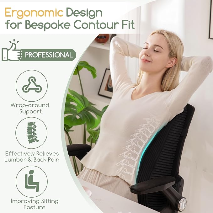 Ergonomic Lumbar Support Pillow for Lower Back Pain Relief, Corduroy Cover Back Support Cushion with Adjustable Straps, Large Size Lumbar Pillow for Office, Gaming & Home Essentials, Large, Black