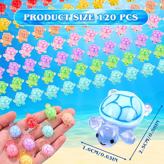 120PCS Luminous Mini Resin Turtles 9 Colors Glow in The Dark Tiny Sea Turtle Figures to Hide Small Plastic Ocean Animal for Micro Landscape Fairy Garden DIY Miniature Dollhouse Home Decor Party Favers