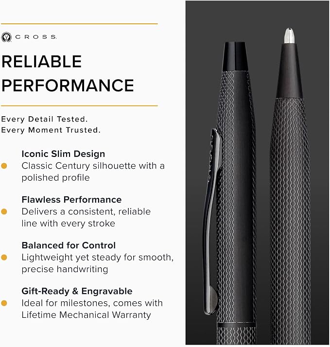 Cross Classic Century Refillable Ballpoint Pen Presented in a Luxury Gift Box - Medium Point, Black Ink, Brushed Black