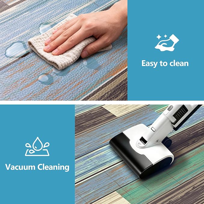 LOKHOM Anti Fatigue Kitchen Mats for Floor, 24x59 Non Slip Modern Cushioned Standing Comfort Kitchen Runner Rug, Waterproof Geometric Patchwork Memory Foam Padded for Sink Laundry Office, Teal