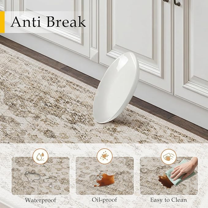 Anti Fatigue Kitchen Mats 2PCS Brown Neutral Mats for Cushioned Vintage Kitchen Matss for Floor Non-Slip Waterproof Comfort Standing Rug for Sink Laundry Office 17.3"×47"+17.3"×30"