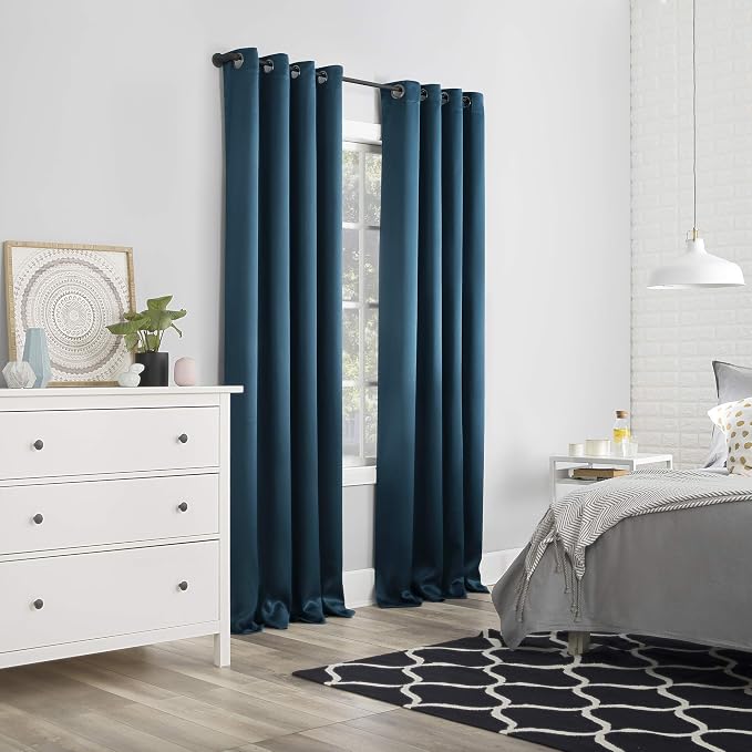 Sun Zero Nordic 2-pack Theater Grade Extreme 100% Blackout Grommet Curtain Panel Pair, 52" x 108", Teal