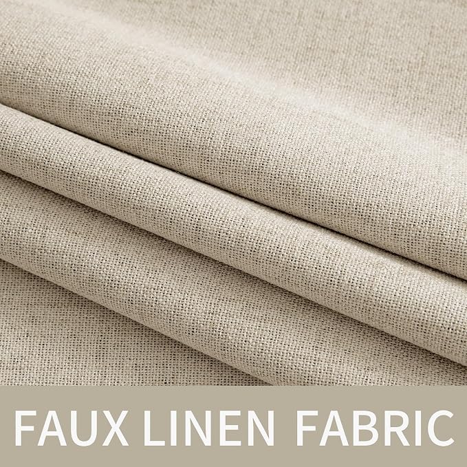 MIULEE Linen Curtains for Bedroom 100% Blackout Thermal Insulated Stone Grommet Room Darkening Curtains & Drapes Fall Decor for Living Room 52 x 90 Inch (2 Panels)