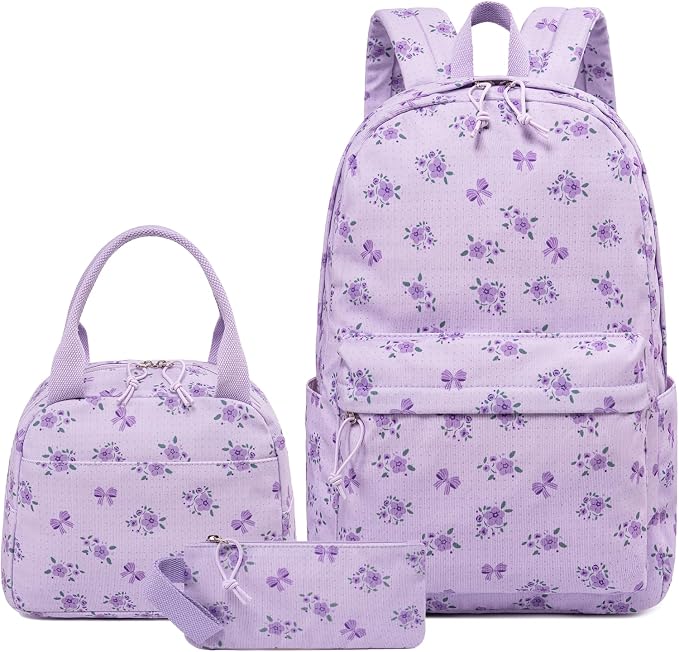 LEDAOU Kids Backpack for Girls Backpacks with Lunch Box, Lightweight Bookbag Set Elementary Middle School Back pack for 8-14