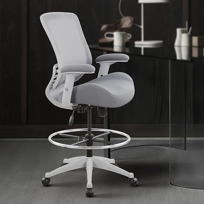 BOLISS 400lbs Mesh Ergonomic Office Drafting Chair Big Adjustable Foot Ring Height Adjustable Armrest (Grey)
