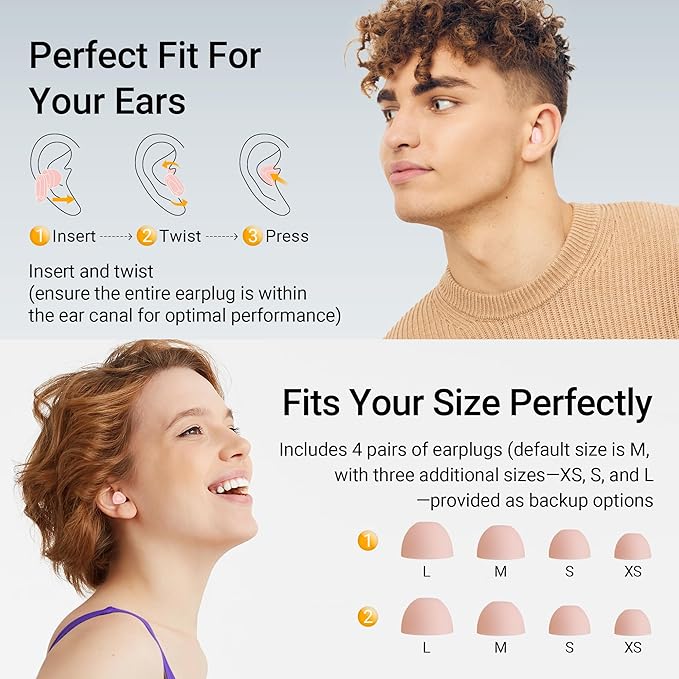 Ear Plugs for Sleeping Noise Cancelling, Adjustable Passive Earplugs for Concerts & Festivals,Reusable Hearing Protection for Sleep,Work,Focus,Travel, Pink
