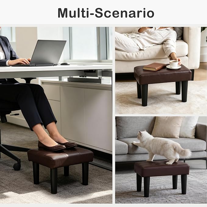CAROLMADE Footstool Ottoman with Legs, PVC Small Foot Rest Under Desk, Ottoman with Storage for Living Room, Bedroom, Entryway Brown