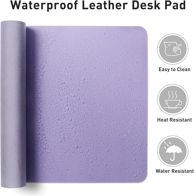 Aothia Faux Leather Desk Mat (Light Purple, 31.5" x 15.7") | Creates A Clean, Organized Workspace With One Surface For Your Keyboard, Laptop And Mouse