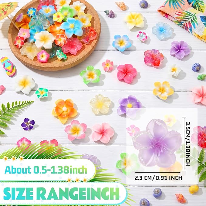 Giegxin 40 Pcs Plumeria Flower Resin Charm Summer Hawaii Plumeria Flower Flatback Cabochon Accessories Cute Embellishments Bulk for Jewelry Cellphone Case Scrapbooking Headband DIY Craft Making