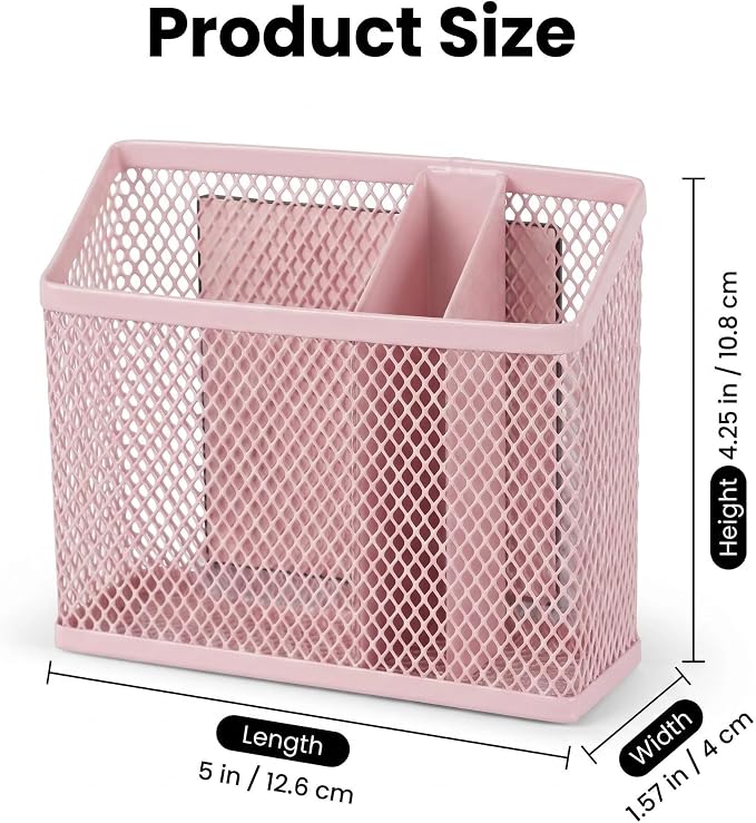 Neudeco Magnetic Pen Holder-Strong Magnet Mesh Storage Basket for Refrigerator, Kitchen, Locker-Magnetic Marker Holder on whiteboard for Dry Erase Markers for school, office, Pack 2 (Pink)