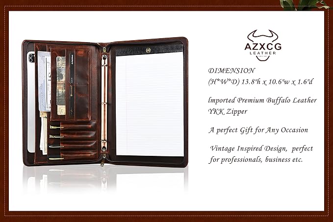 Personalized Genunie Leather Portfolio Binder, Customized Leather Portfolio for Men,Business Portfolio Organizer for A4 Size Notepad, Customized Gift