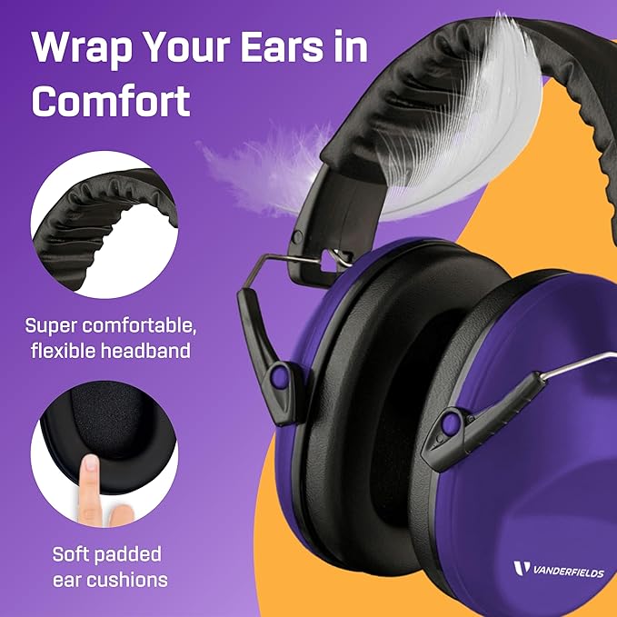 Vanderfields - Hearing Protection Ear Muffs - Over 33 dB (2K Hz) Broad Noise Cancelling Sound Reduction - Adults & Teens