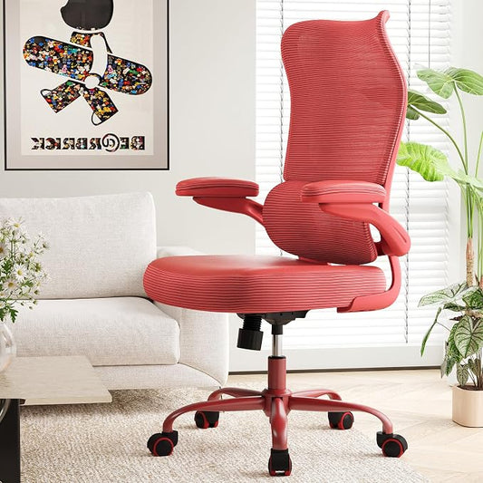 TRALT Ergonomic Office Chair- Desk Chair with Adjustable Lumbar Support | Big and Tall Back Ergonomic Desk Chair - Home Office Mesh Chairs and PU Leather Seat for Home Reading to Adults(Red)