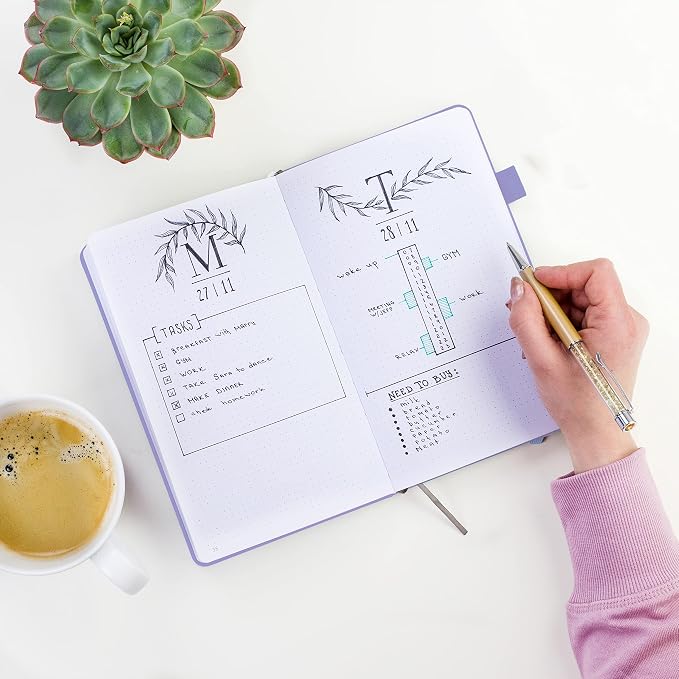 Clever Fox Dotted Notebook – Dot Grid Bullet Numbered Pages Hard Cover Notebook Journal With Thick 120g Paper and Pen Loop, Stickers, 3 Bookmarks, Smooth Faux Leather, 5'' x 8.25'' - Lavender