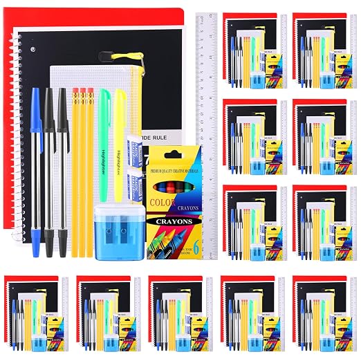 12 Set Bulk Back to School Supplies for Kids 21 Pcs School Supply Kits in Bulk for Kindergarten, Elementary, K-12 with Notebook, Crayons, Pencils Bag for Boy Girl