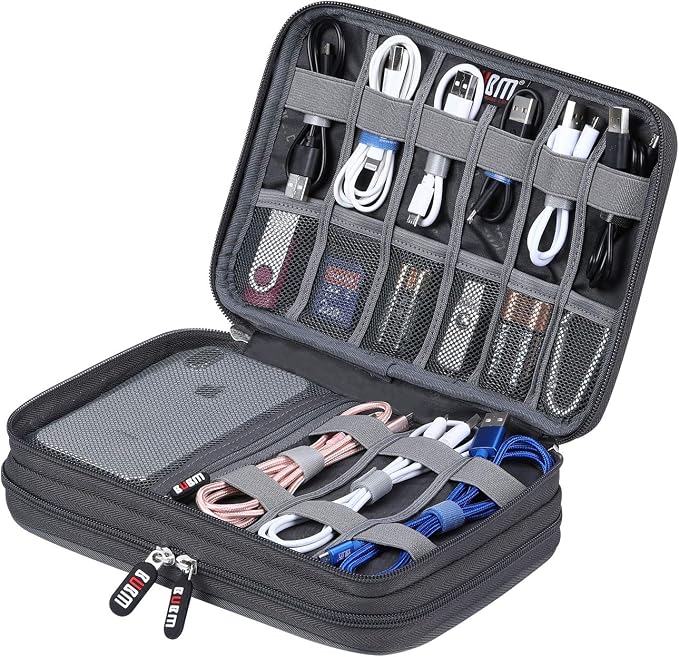 Electronic Cable Organizer Bag - Portable Travel Double Layers Electronic Digital Accessories Storage Pouch Bags for SD Card Case, USB Flash Drive,Charging Cords, USB Charger, Mini Tablet