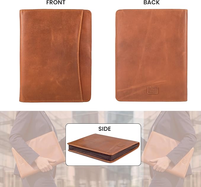 LEATHER VILLAGE Leather Portfolio Organizer - Professional Business Padfolio for Men & Women - Stylish Document Card Holder, Folio for A4/Letter Size Writing Legal Pad, Tan